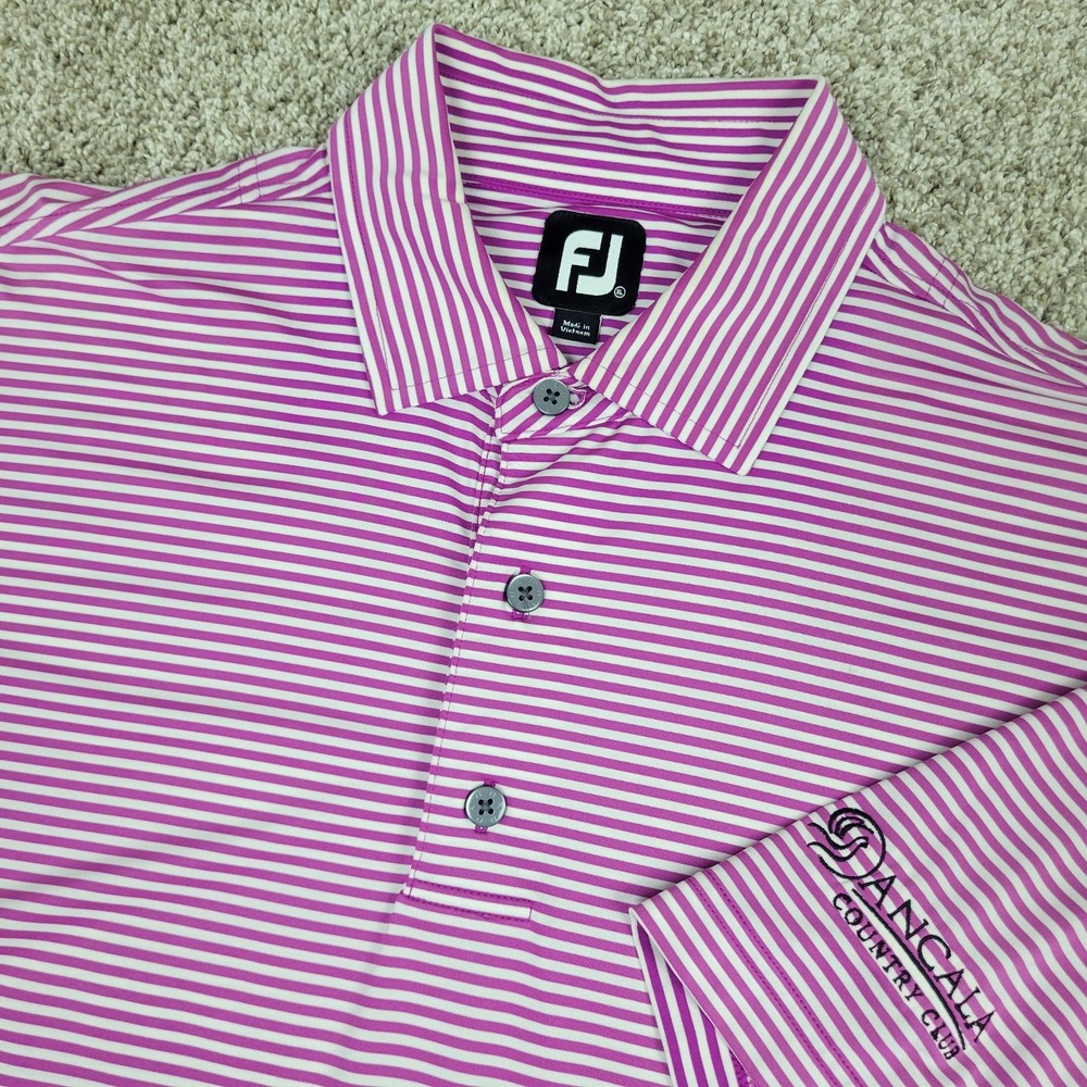 FootJoy Mens XL Purple White Striped Performance Stretch Golf Polo Short Sleeve
